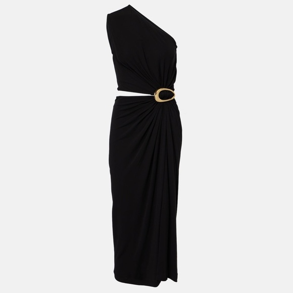 Bottega Veneta Cut-Out Gathered Black Midi Dress with Gold Embellishment NEW - Picture 5 of 13